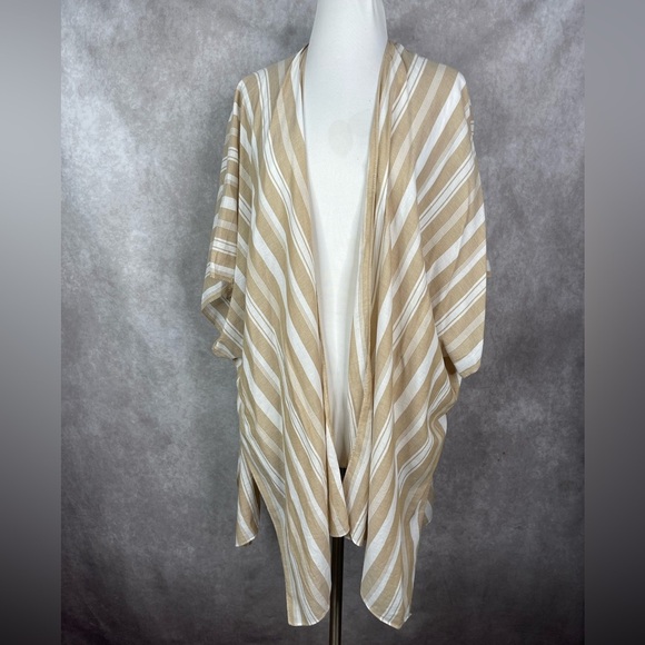 Duluth Striped Lightweight Poncho In Tan White Women's One Size - Picture 3 of 9